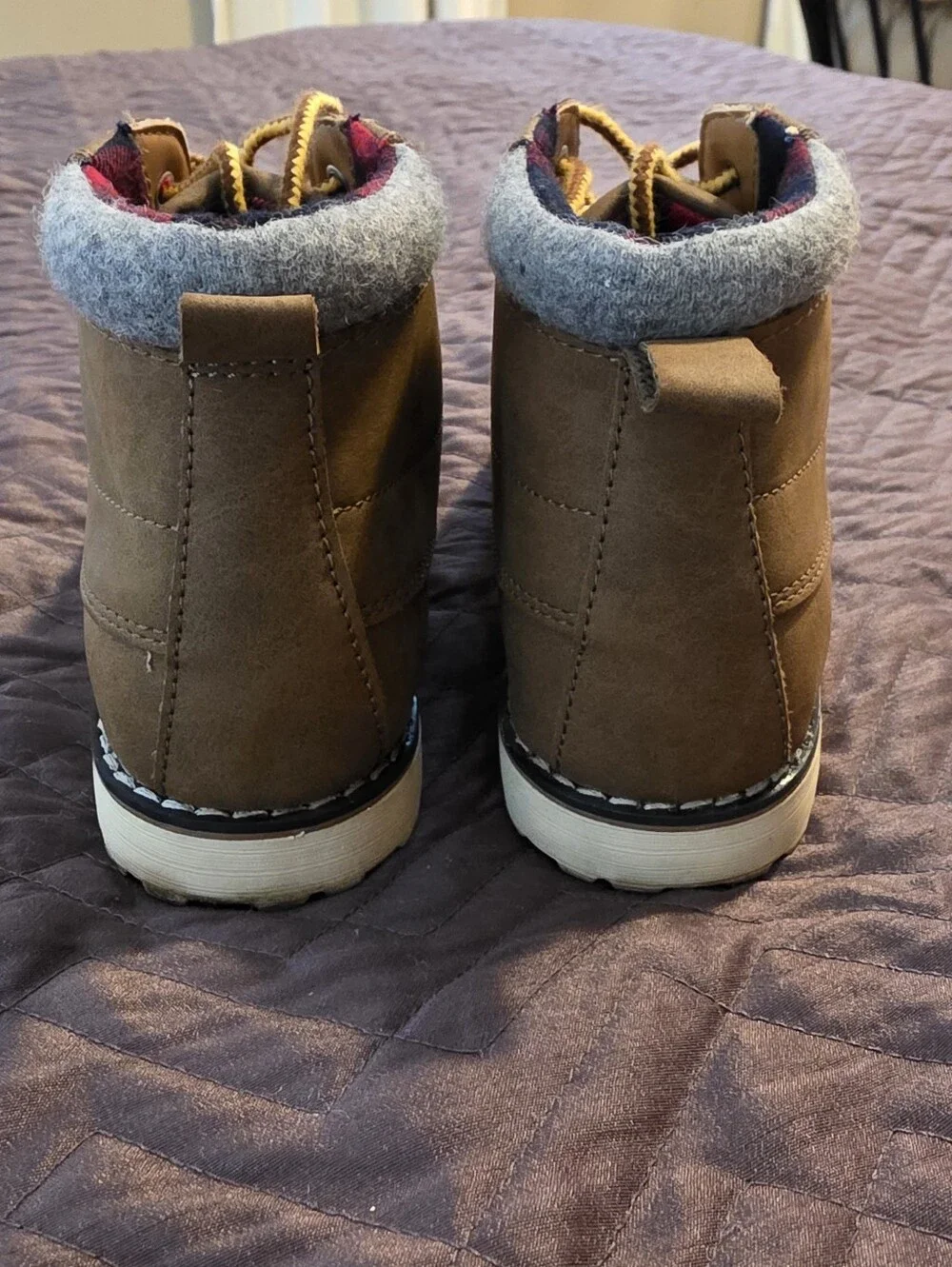 Cat & Jack Brown Ankle Moc-Toe Kids Hiking Boots with Yellow Laces